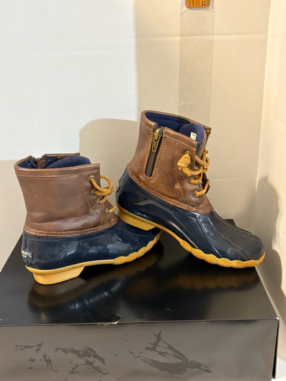Sperry Kids' girls‎ SZ 1 Saltwater Duck Boots rain boots navy brown weather